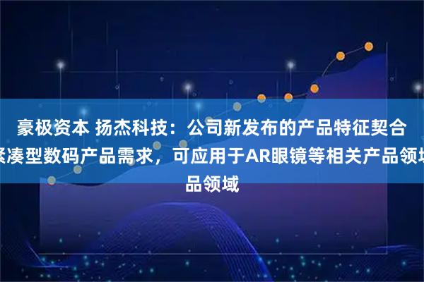 豪极资本 扬杰科技：公司新发布的产品特征契合紧凑型数码产品需求，可应用于AR眼镜等相关产品领域